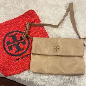 Tory Burch Neutral City Foldover Messenger Crossbody Bag
